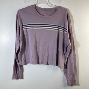 Womens American Eagle Striped LS Tee Shirt Lavendar M Cotton Modal